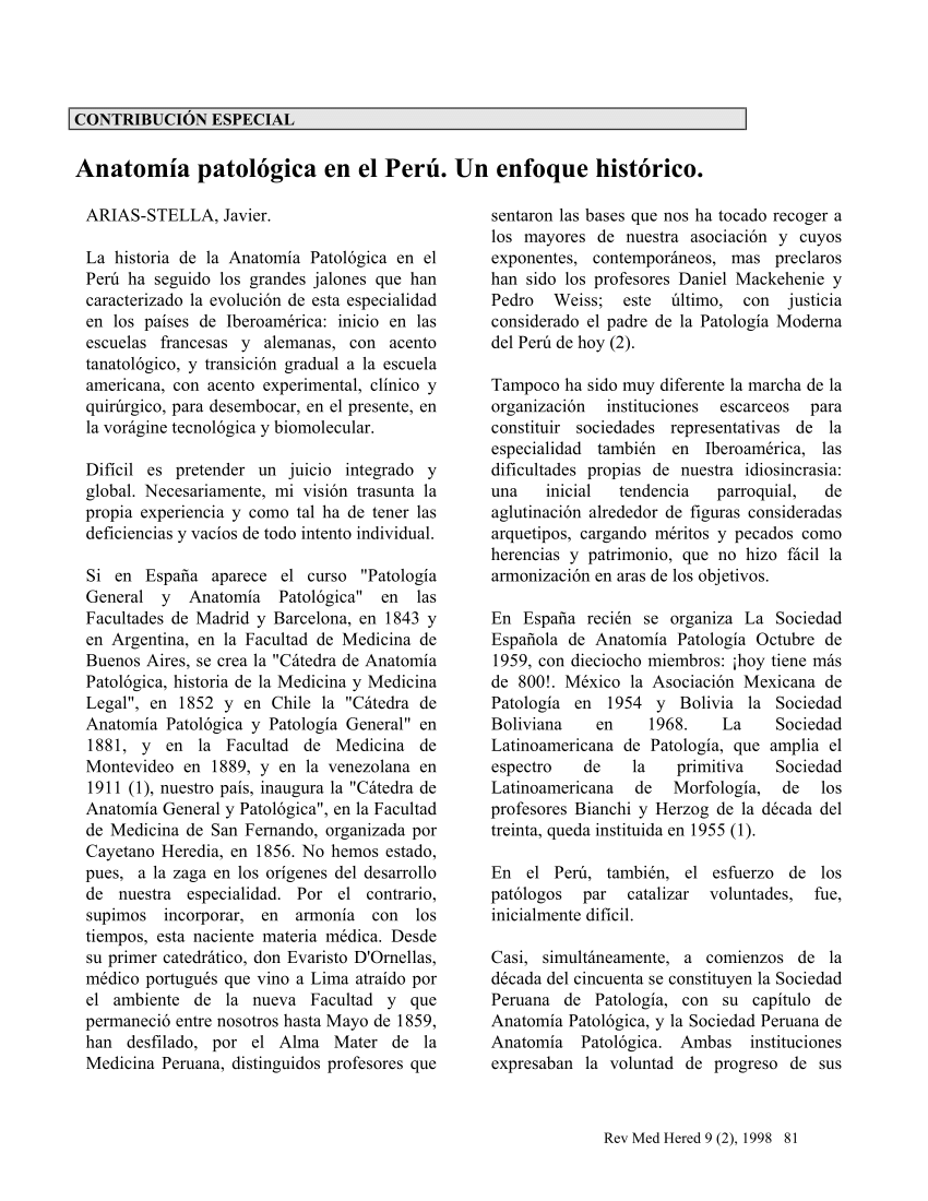 PDF) Anatomía Patológica en el Perú: un enfoque histórico