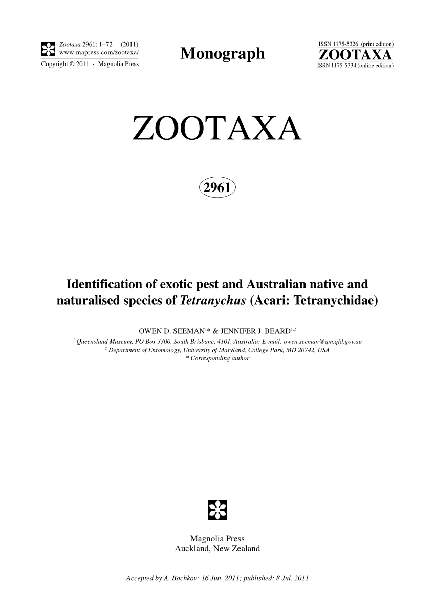 Pdf Identification Of Exotic Pest And Australian Native And Naturalised Species Of Tetranychus Acari Tetranychidae