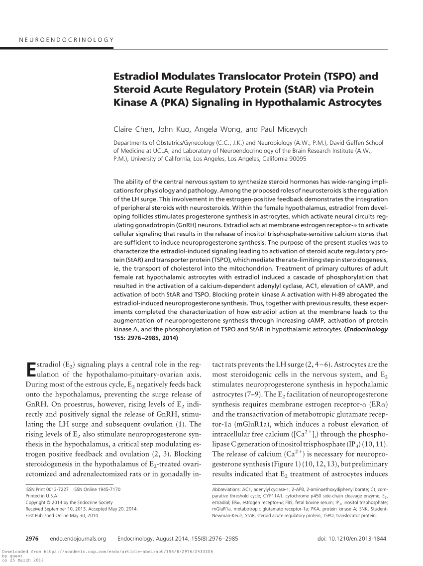 PDF) Estradiol Modulates Translocator Protein (TSPO) and Steroid 