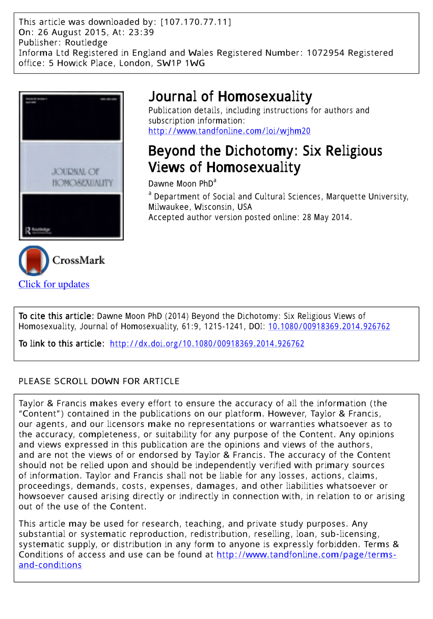 Pdf Beyond The Dichotomy Six Religious Views Of Homosexuality