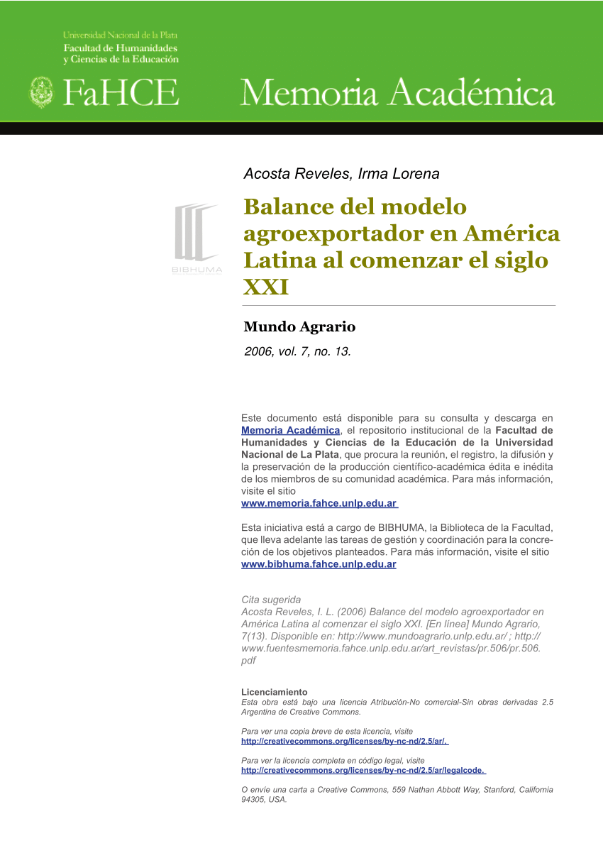 PDF) Balance del modelo agroexportador en América Latina al comenzar el  siglo XXI