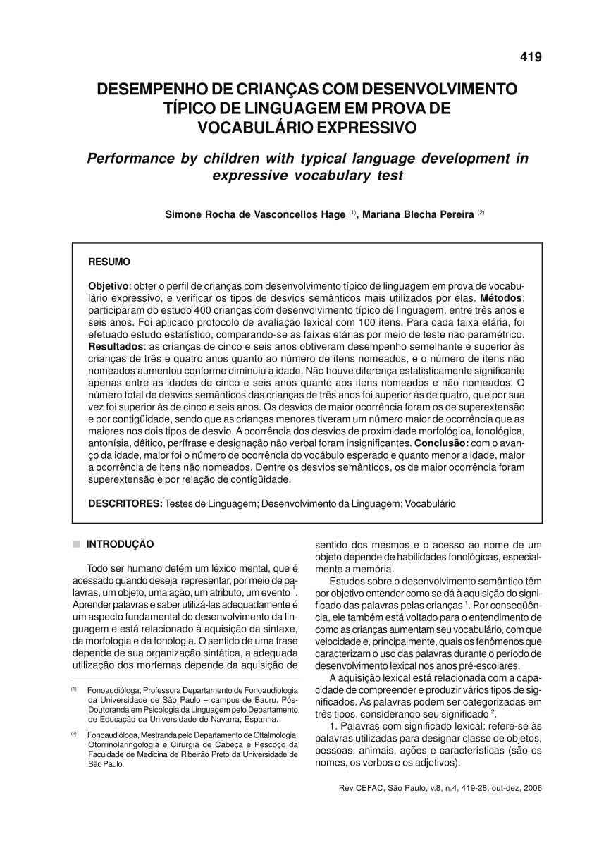 Pdf Performance By Children With Typical Language Development In