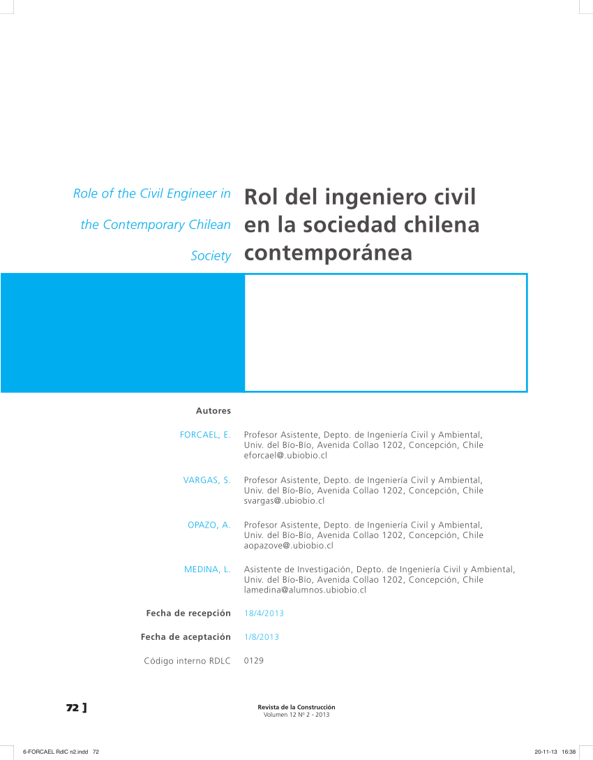 Pdf Rol Del Ingeniero Civil En La Sociedad Chilena Contemporanea