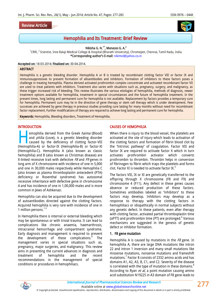hemophilia research paper pdf