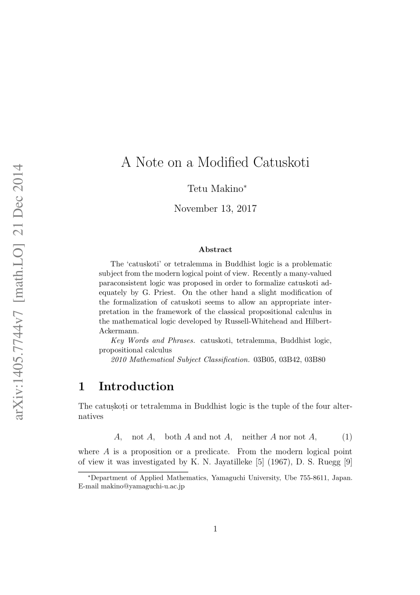 Pdf A Note On A Modified Catuskoti