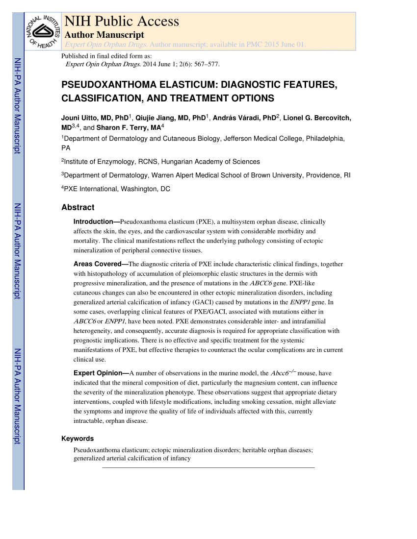 Pdf Pseudoxanthoma Elasticum Diagnostic Features Classification And Treatment Options 5717