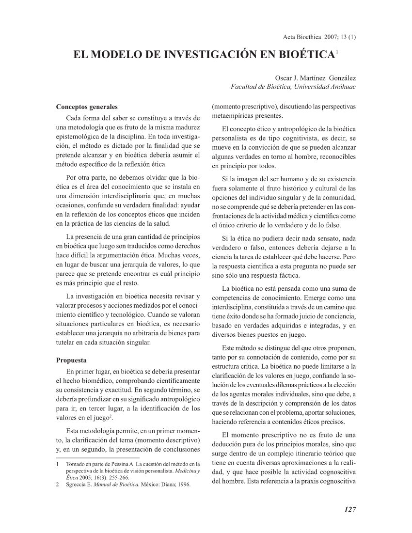 PDF) EL MODELO DE INVESTIGACIÓN EN BIOÉTICA