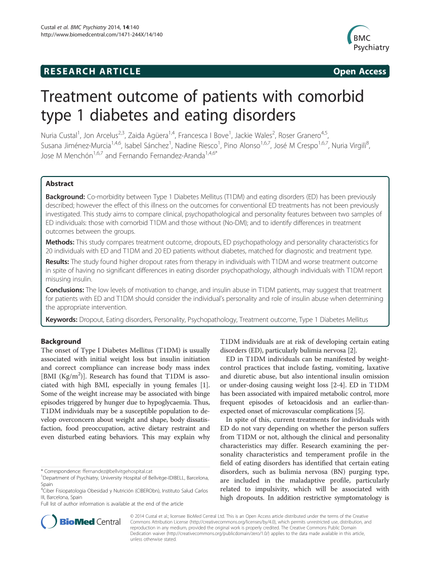 Pdf Treatment Outcome Of Patients With Comorbid Type 1 Diabetes And Eating Disorders