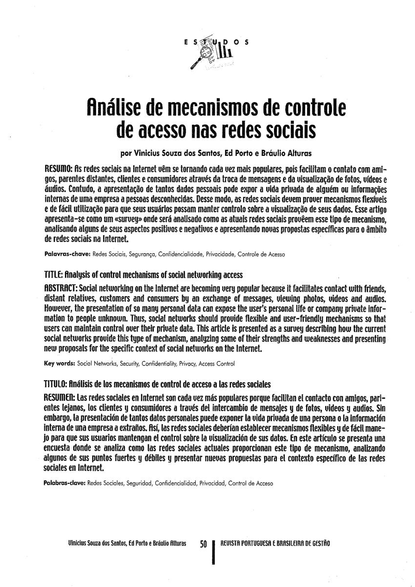 Pdf Análise De Mecanismos De Controle De Acesso Nas Redes Sociais 5777