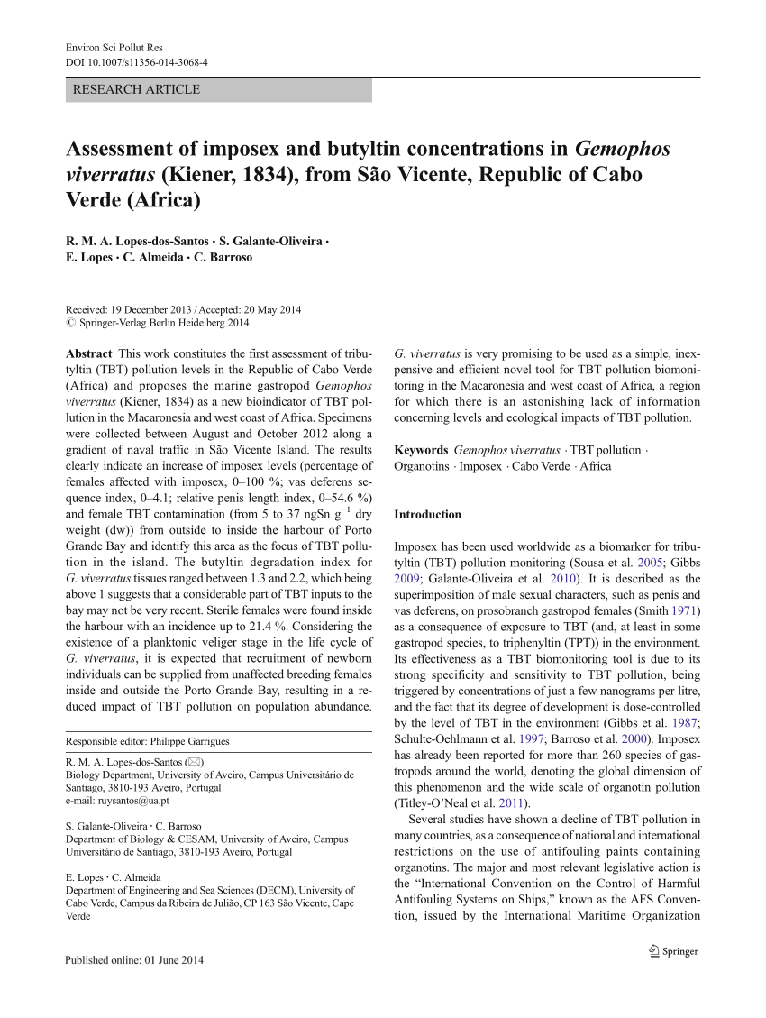 (PDF) Assessment of imposex and butyltin concentrations in Gemophos ...