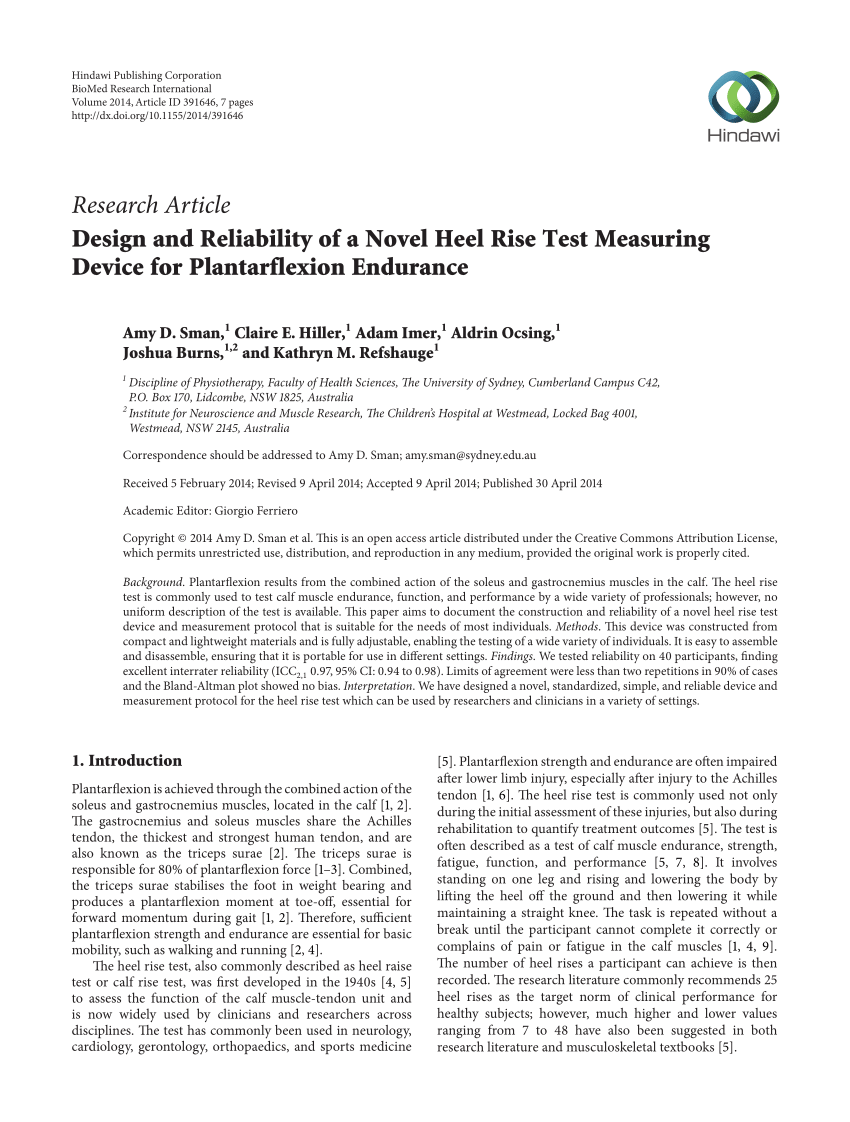 PDF] Design and Reliability of a Novel Heel Rise Test Measuring Device for  Plantarflexion Endurance | Semantic Scholar