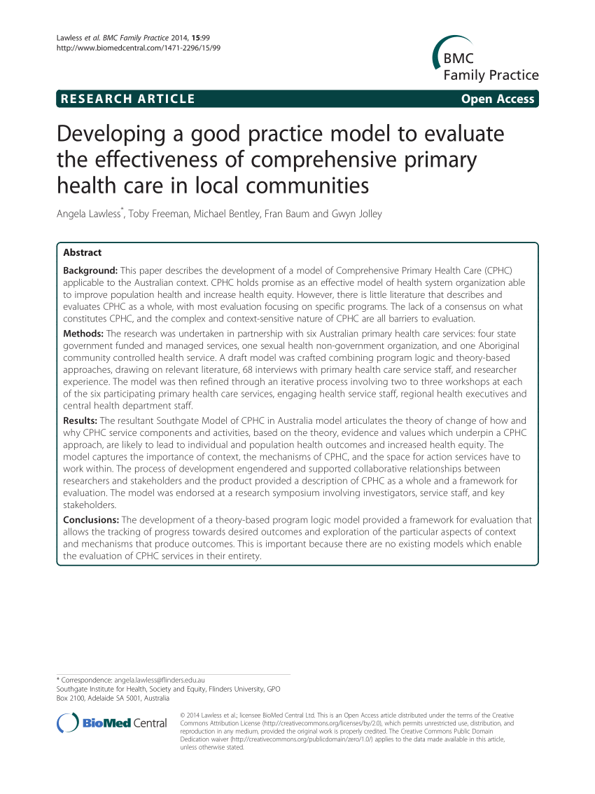 PDF) Developing a good practice model to evaluate the effectiveness of  comprehensive primary health care in local communities