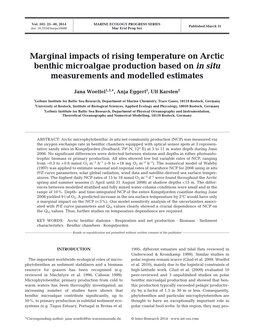 PDF) Marginal impacts of rising temperature Arctic benthic microalgae production based in situ measurements modelled estimates