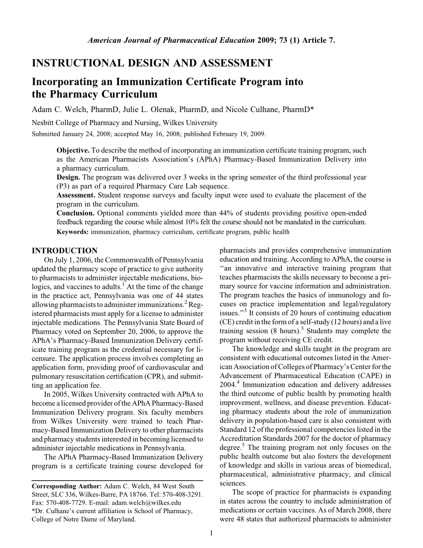 (PDF) Incorporating an Immunization Certificate Program into the