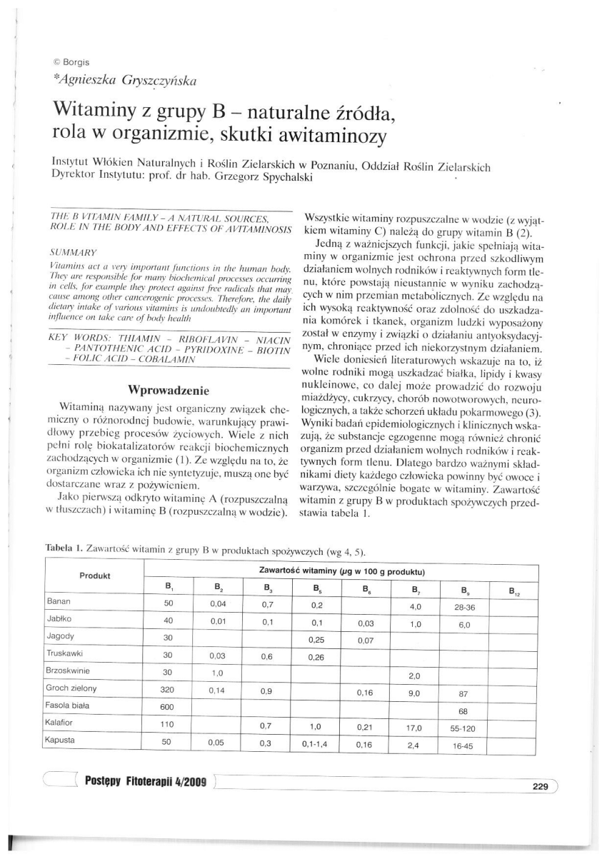 Pdf Witaminy Z Grupy B Naturalne źródła Rola W Organizmie Skutki Awitaminozy 0201