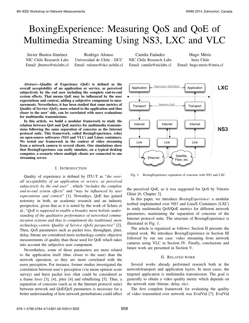 PDF) Boxing experience Measuring QoS and QoE of multimedia streaming using NS3, LXC and VLC