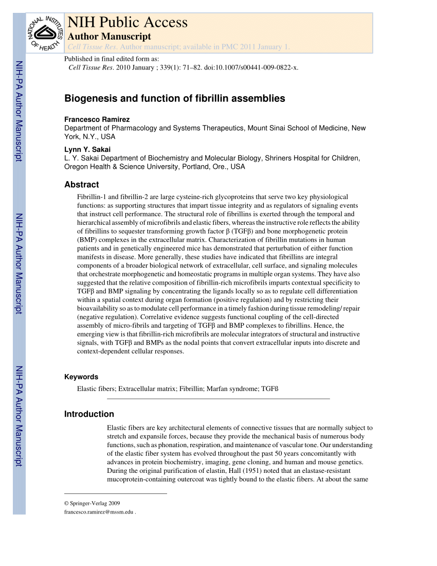 PDF) Biogenesis and function of fibrillin assemblies