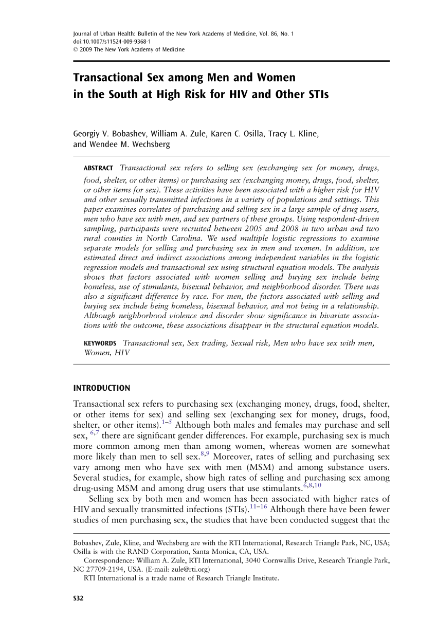 Pdf Transactional Sex Among Men And Women In The South At High Risk For Hiv And Other Stis 