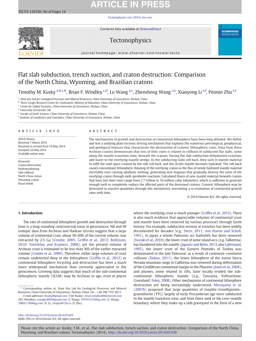 Pdf Flat Slab Subduction Trench Suction And Craton - 