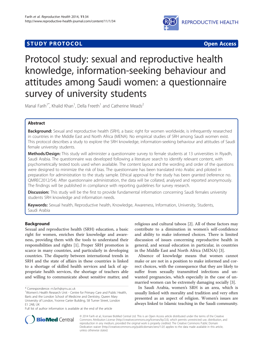 PDF Protocol study Sexual and reproductive health knowledge