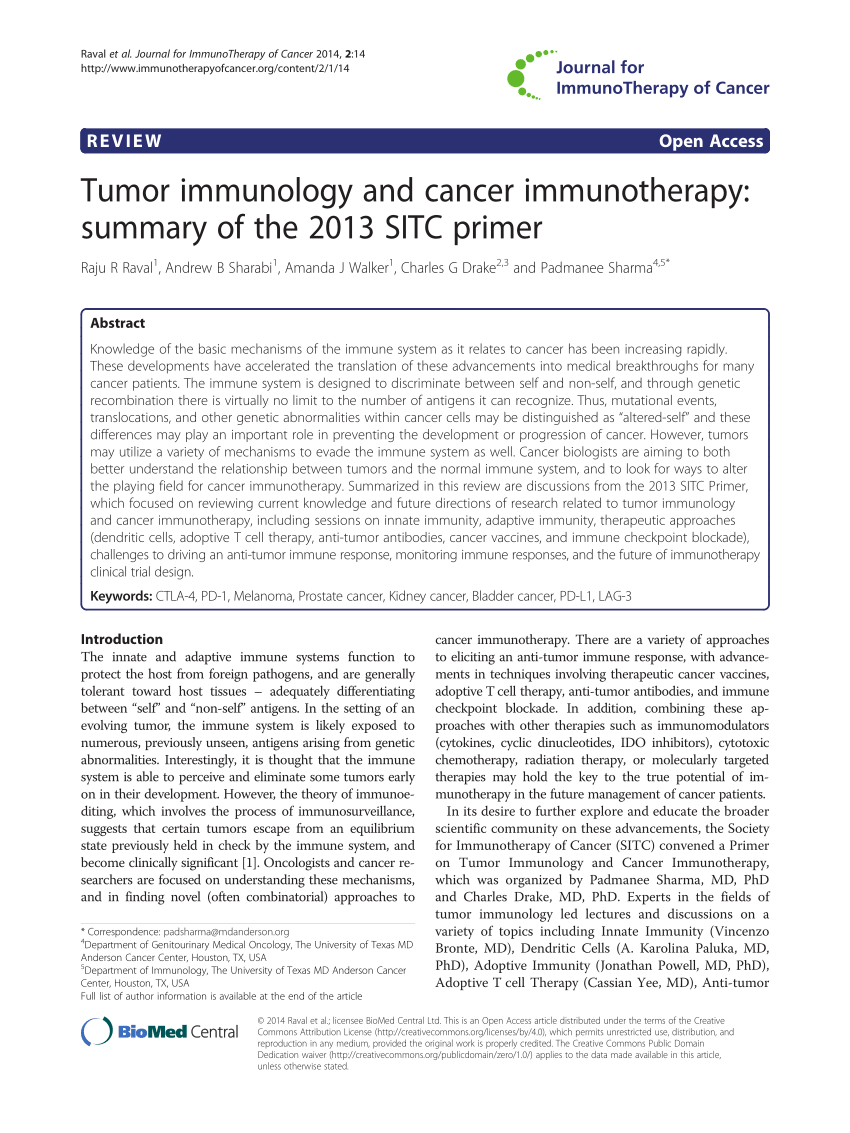(PDF) Tumor immunology and cancer immunotherapy: Summary of the 2013 ...