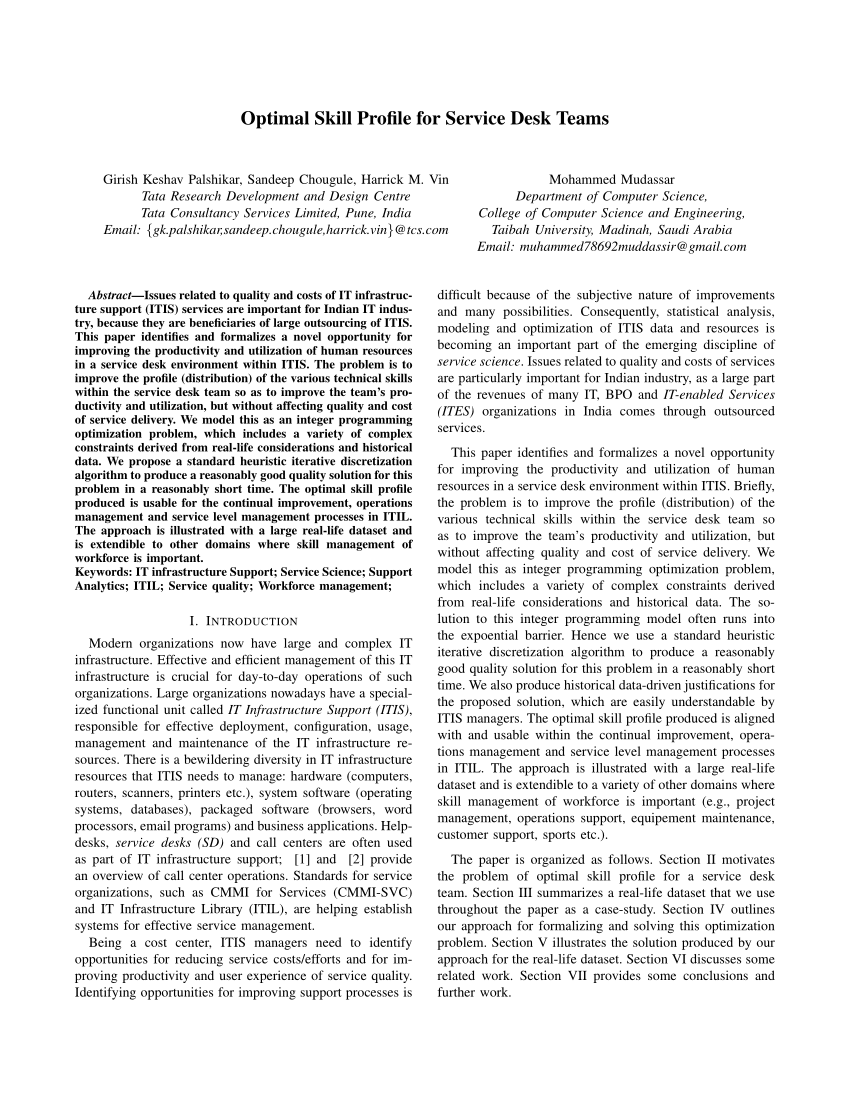 Pdf Optimal Skill Profile For Service Desk Teams