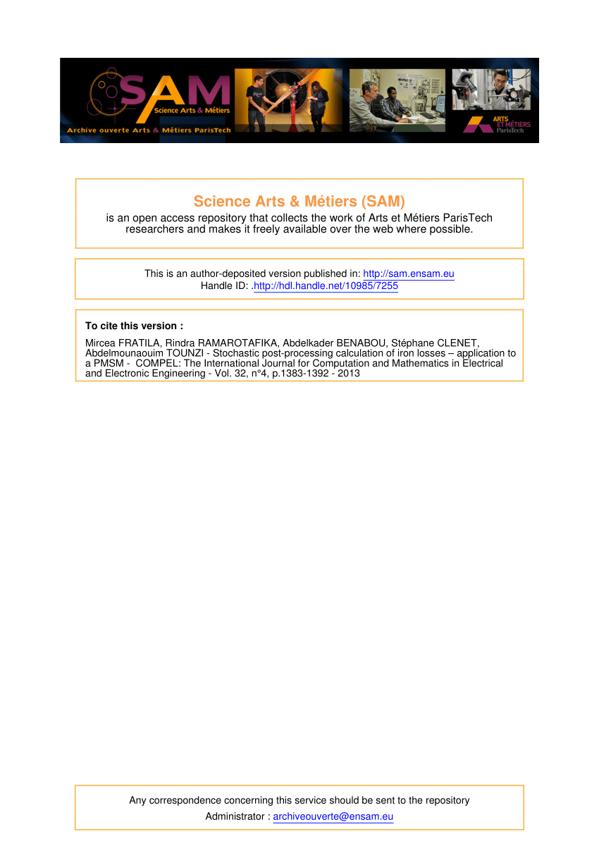 Pdf Stochastic Post Processing Calculation Of Iron Losses Application To A Pmsm