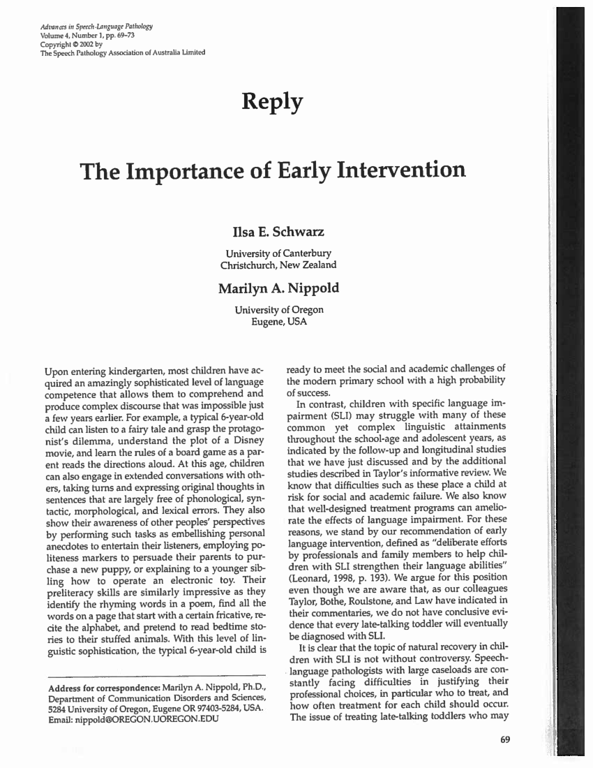 (PDF) The importance of early intervention