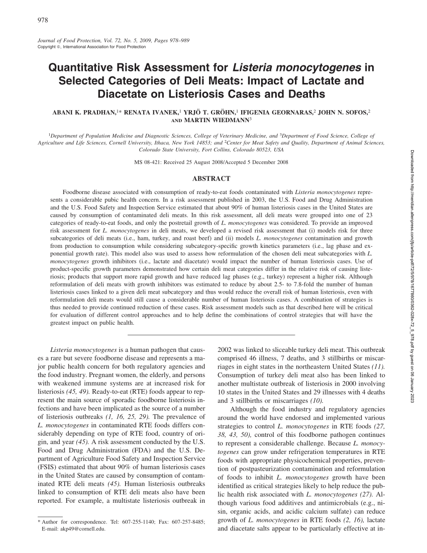 (PDF) Quantitative Risk Assessment for Listeria monocytogenes in