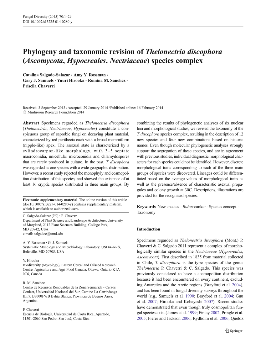 PDF Phylogeny and taxonomic revision of Thelonectria discophora  