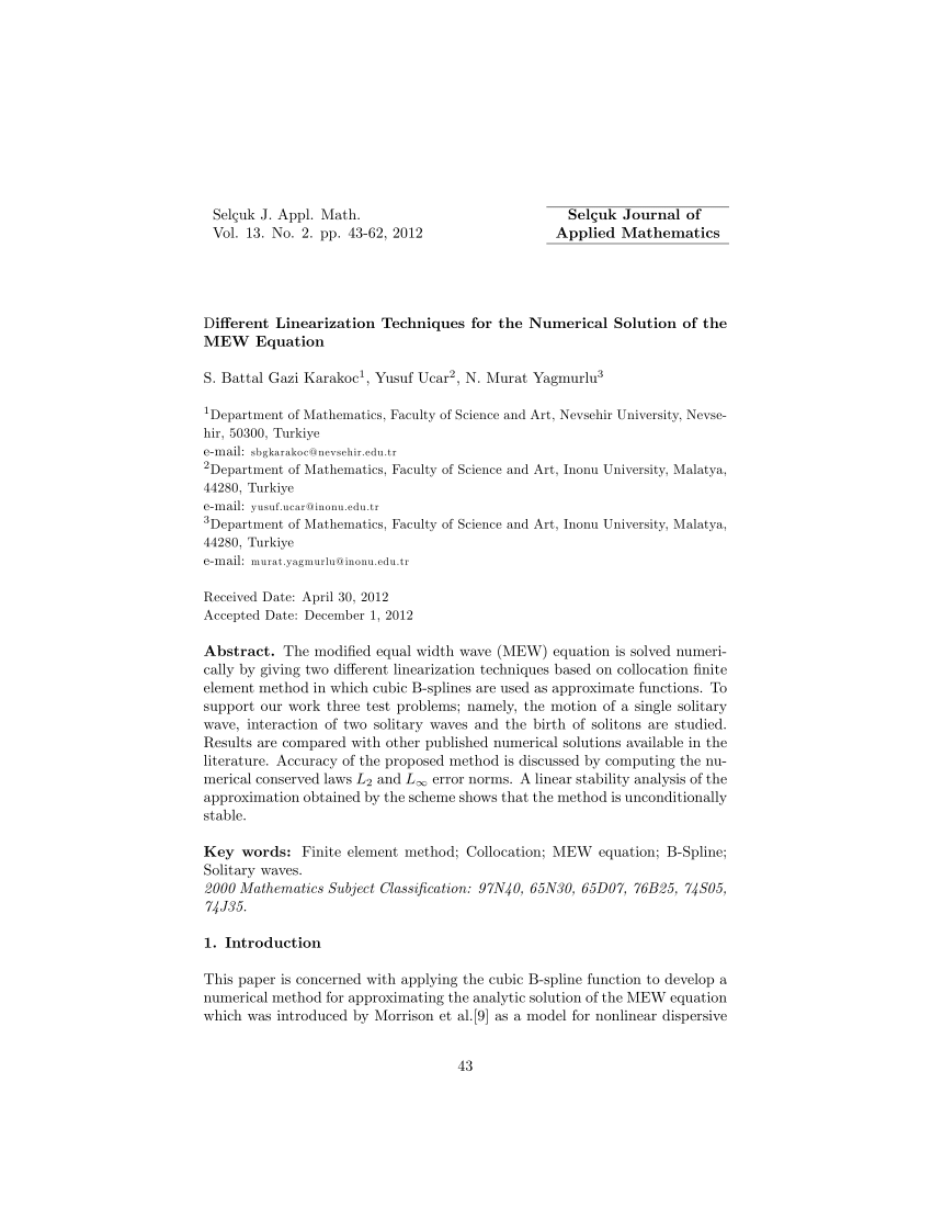(PDF) Di¤erent Linearization Techniques for the Numerical Solution of ...