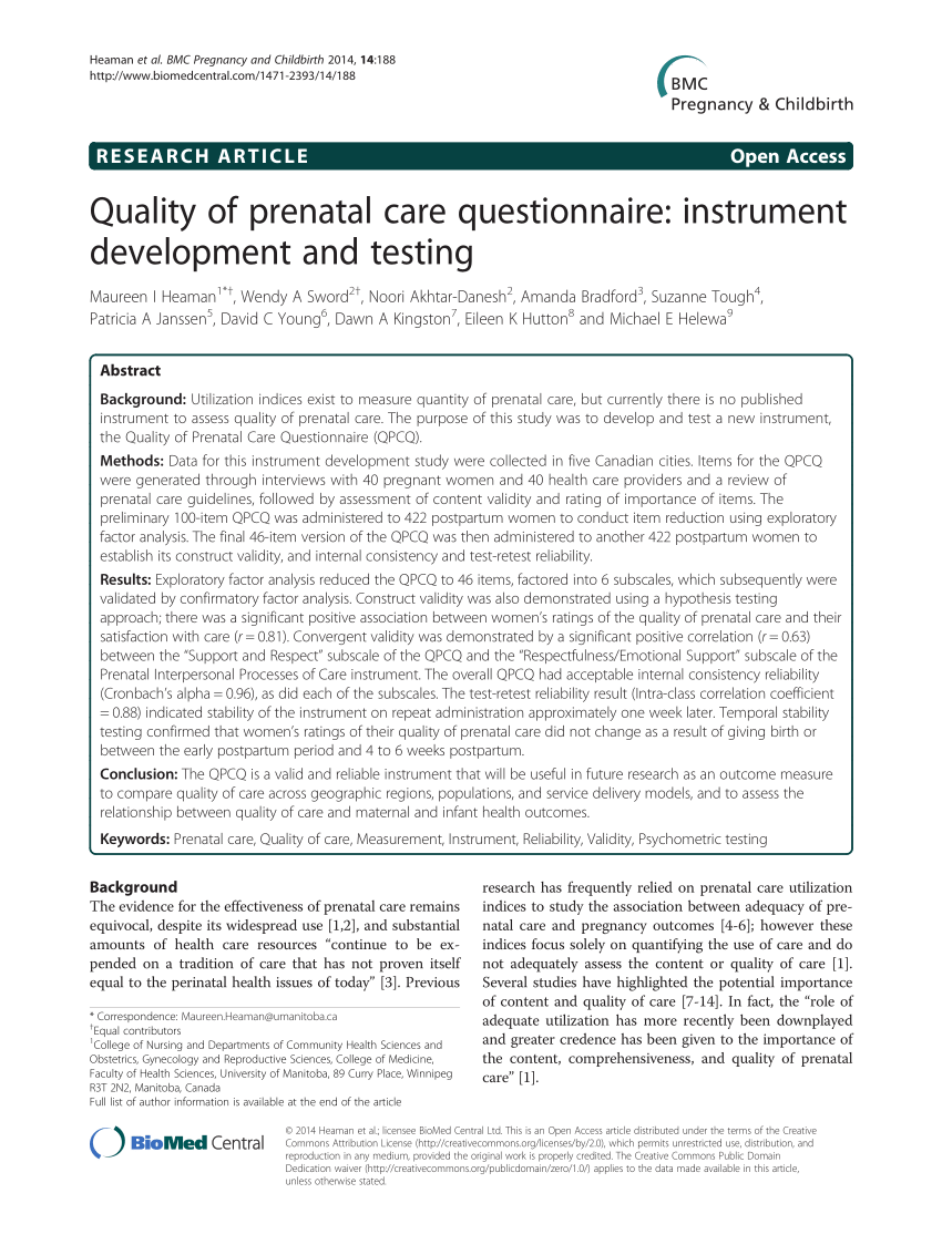 Maternal assessment regarding quality of prenatal, delivery and