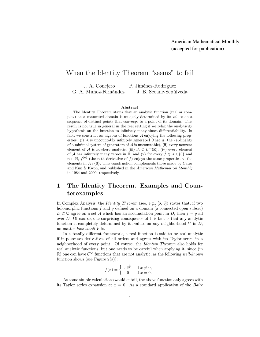 Pdf When The Identity Theorem Seems To Fail