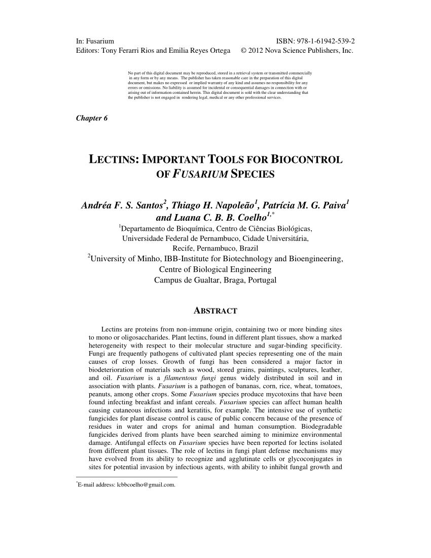 Pdf Lectins Important Tools For Biocontrol Of Fusarium Species