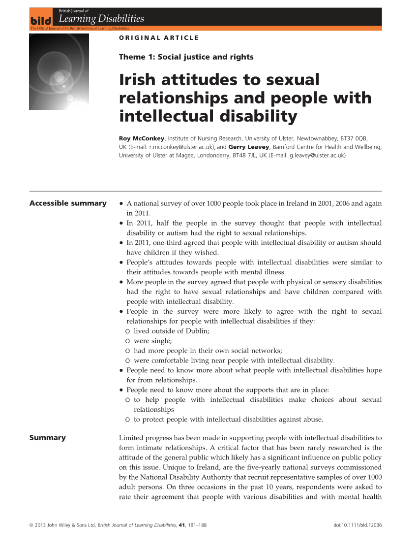 Pdf Irish Attitudes To Sexual Relationships And People With Intellectual Disability 0901