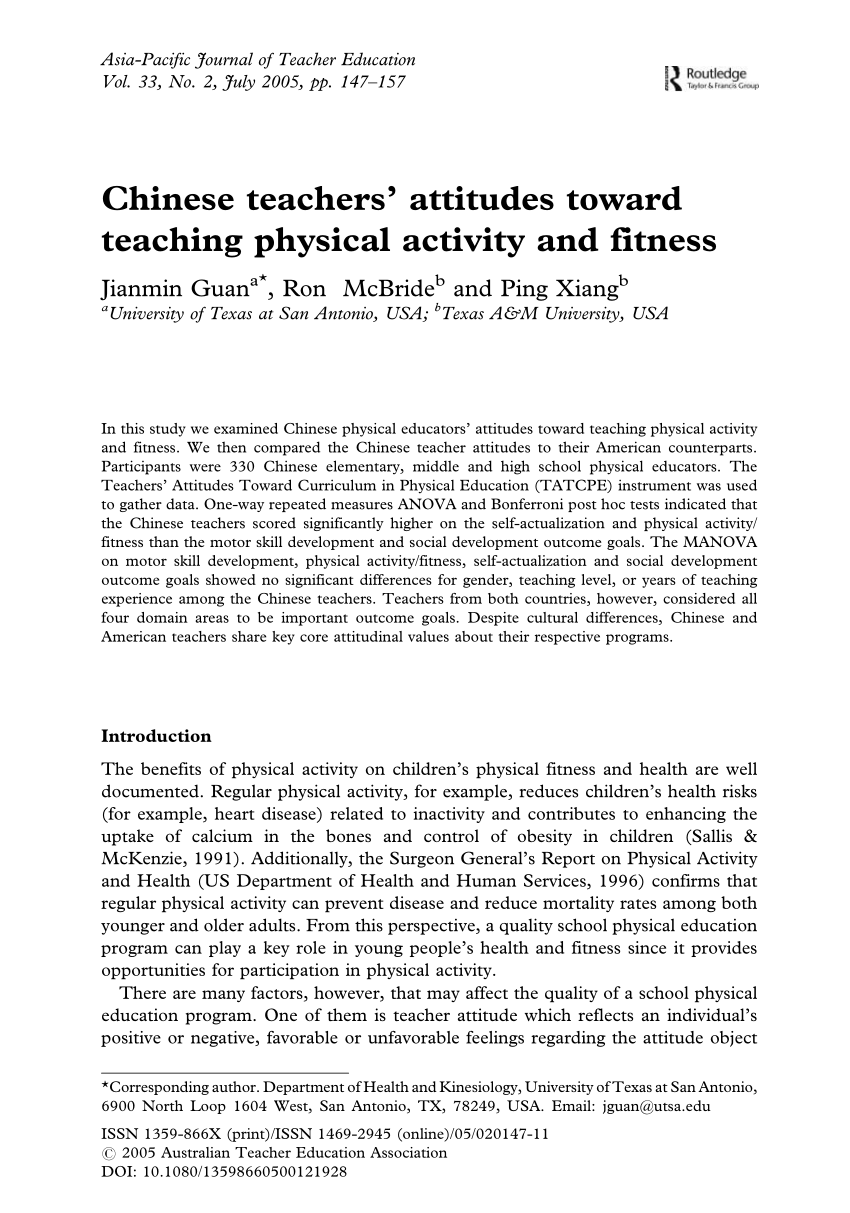 (PDF) Chinese teachers' attitudes toward teaching physical ...