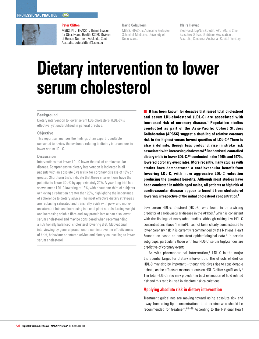 PDF) Dietary intervention to lower serum cholesterol