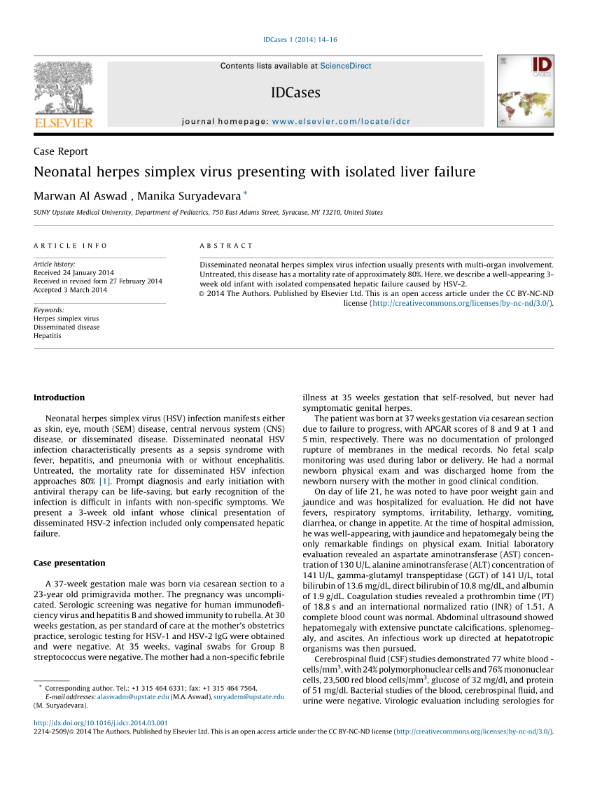 (PDF) Neonatal herpes simplex virus presenting with isolated liver failure