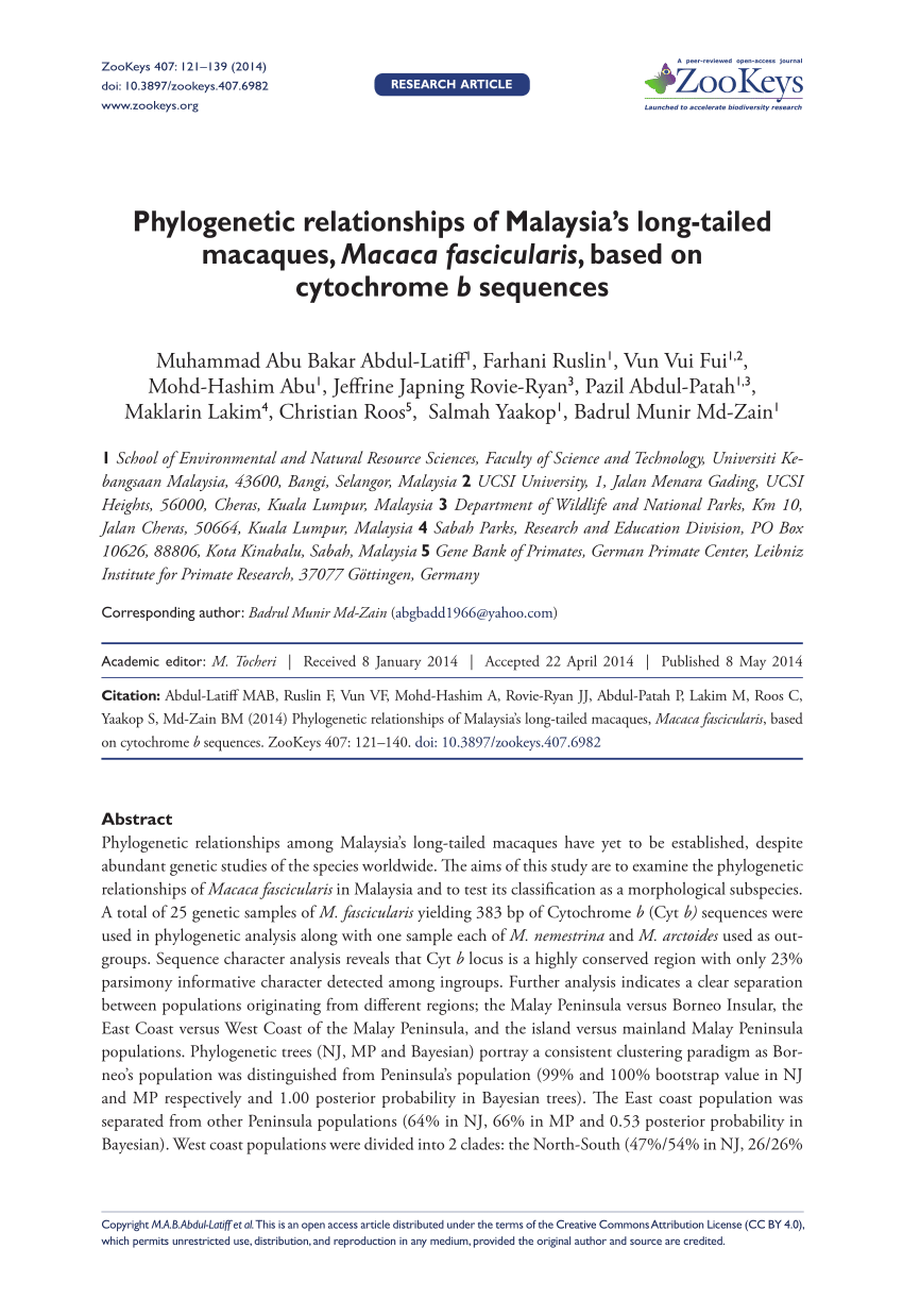 PDF) Phylogenetic relationships of Malaysia's long-tailed macaques 