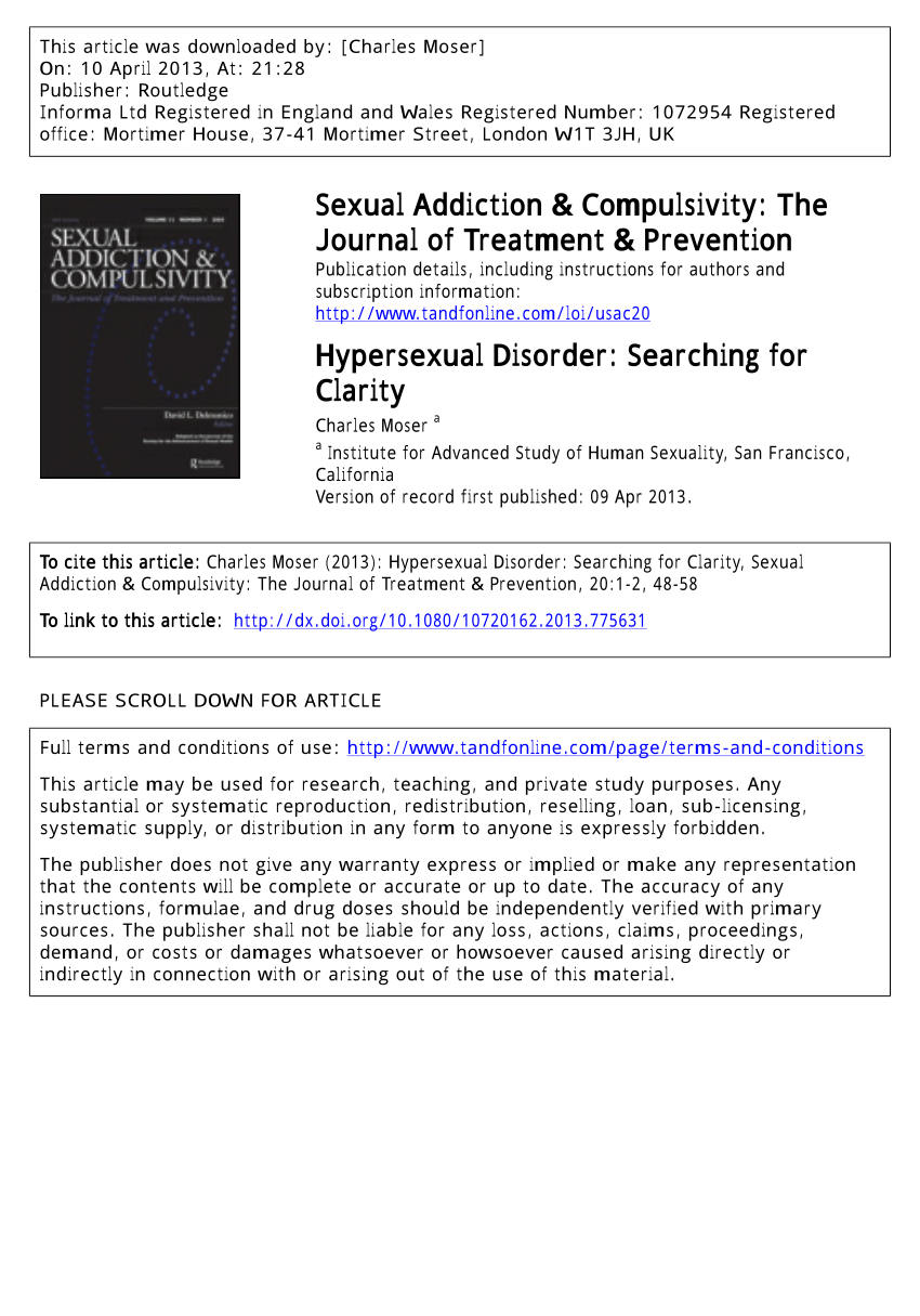 Pdf Hypersexual Disorder Searching For Clarity