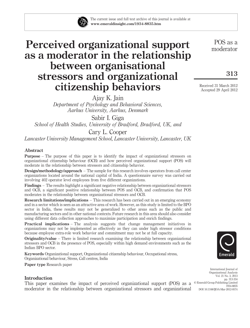 research paper on perceived organizational support