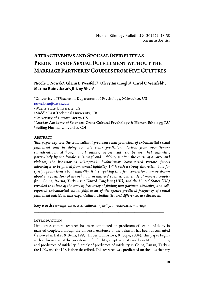 PDF) Attractiveness and Spousal Infidelity as Predictors of Sexual  Fulfillment Without the Marriage Partner in Couples From Five Cultures