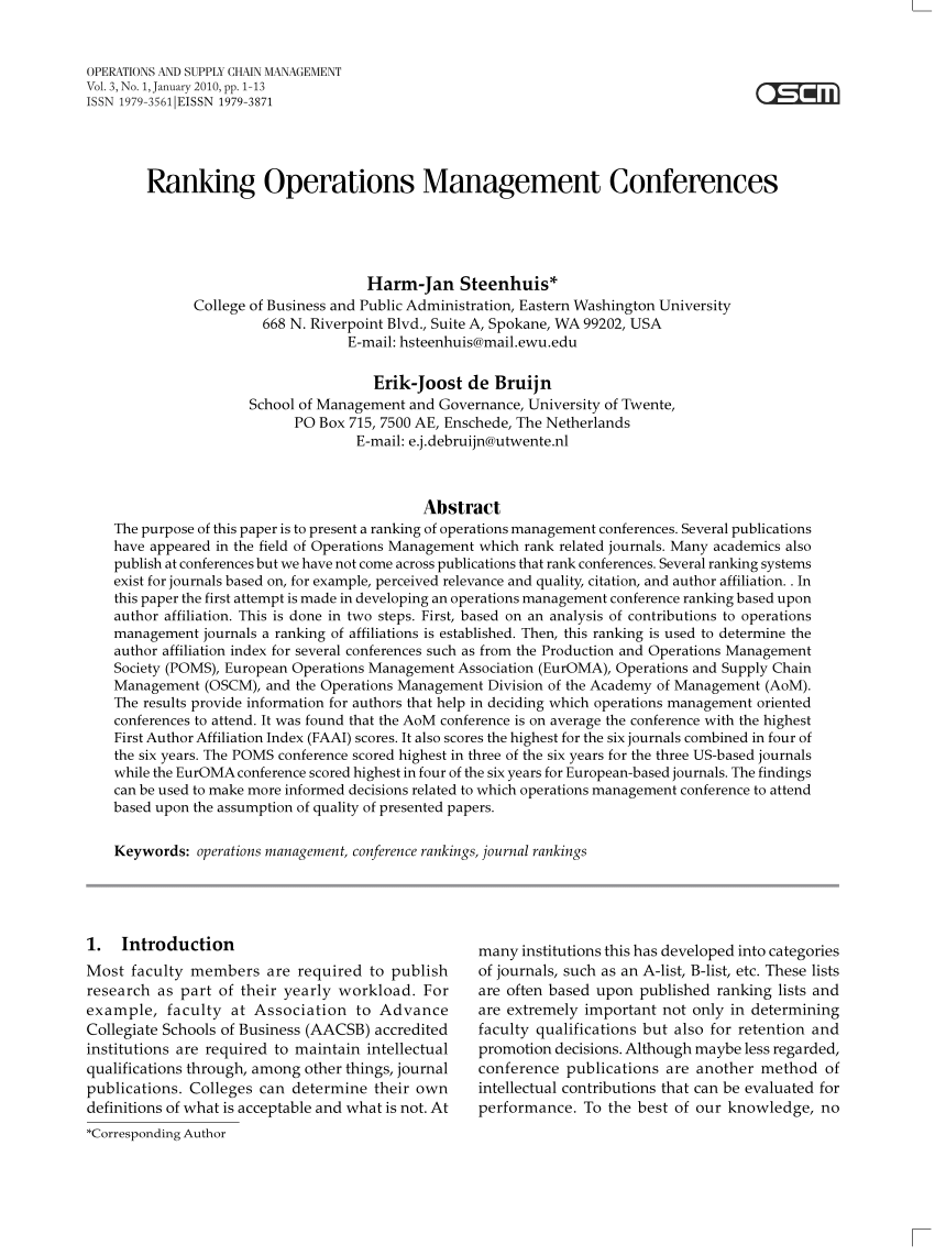 (PDF) Ranking Operations Management Conferences