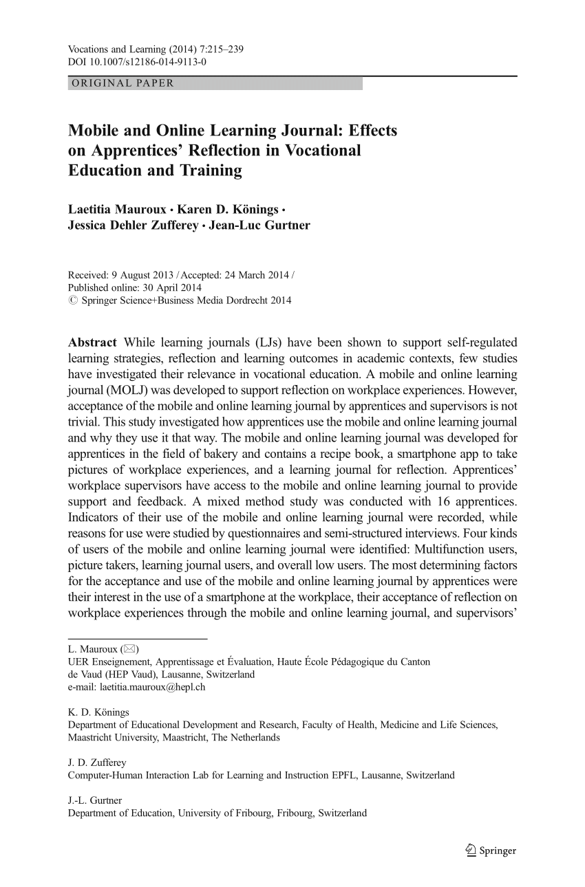 Pdf Mobile And Online Learning Journal Effects On Apprentices