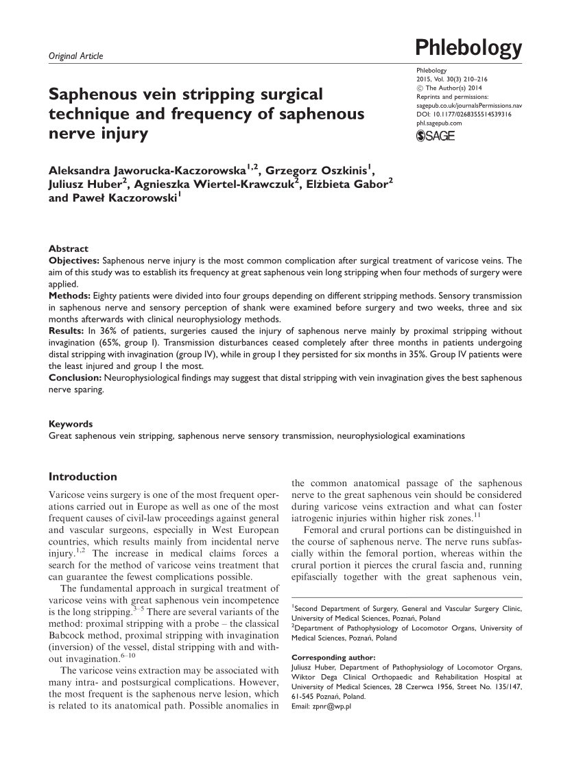 PDF) Saphenous vein stripping surgical technique and frequency of saphenous  nerve injury