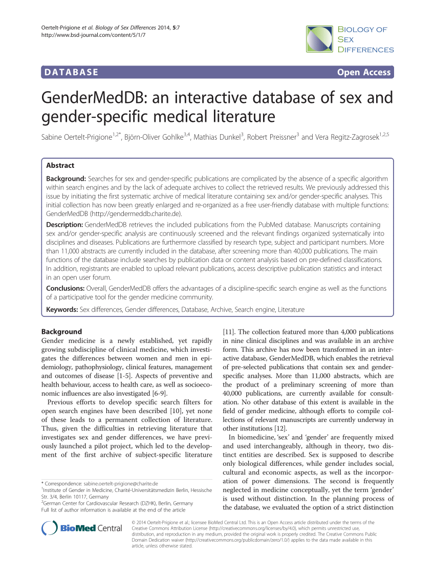 PDF) GenderMedDB: An interactive database of sex and gender-specific  medical literature