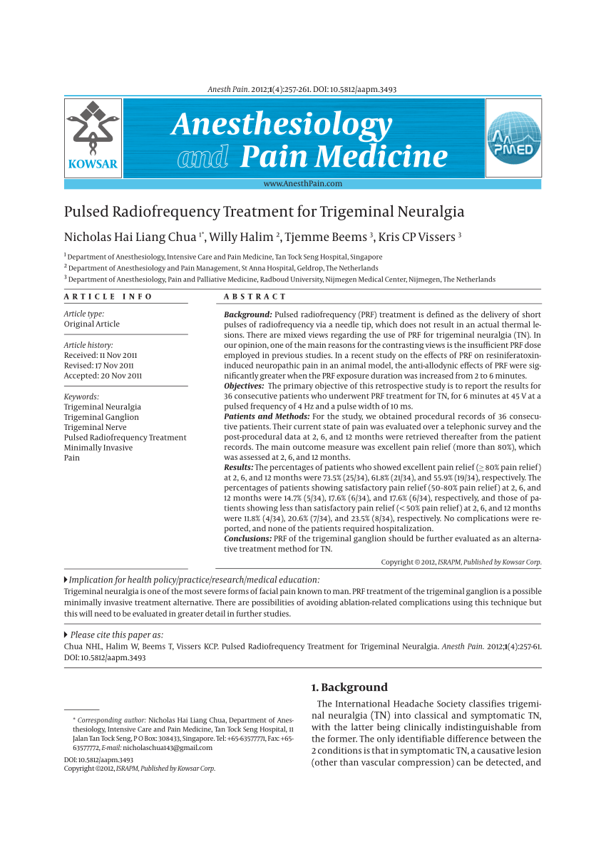 PDF) Conventional radiofrequency treatment in five patients with