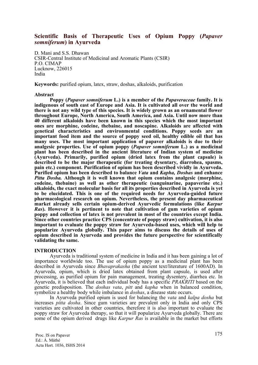 Pdf Scientific Basis Of Therapeutic Uses Of Opium Poppy Papaver Somniferum In Ayurveda