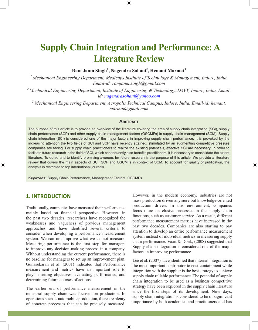 literature review on supply chain activity