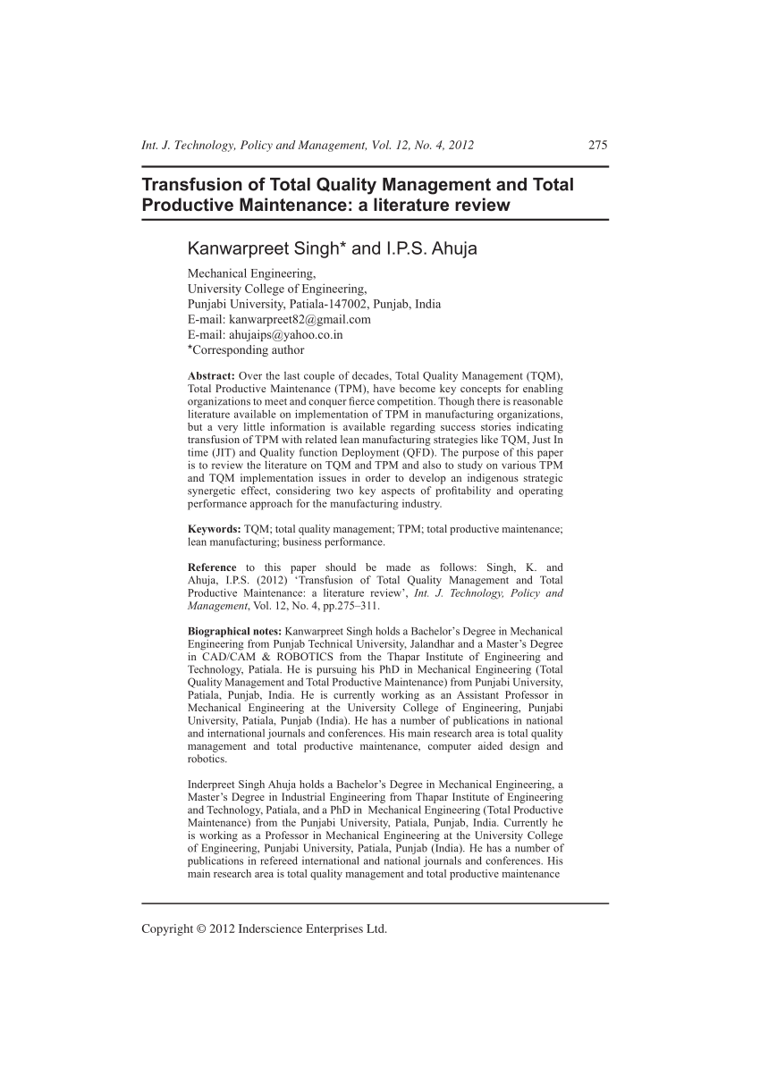 The Critical Role of TQM, JIT, and TPM in the Revisiting World